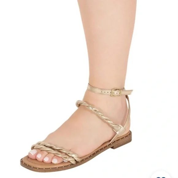Vizzano Metallic Gold Rose Flat Sandals Straps - Picture 6 of 8